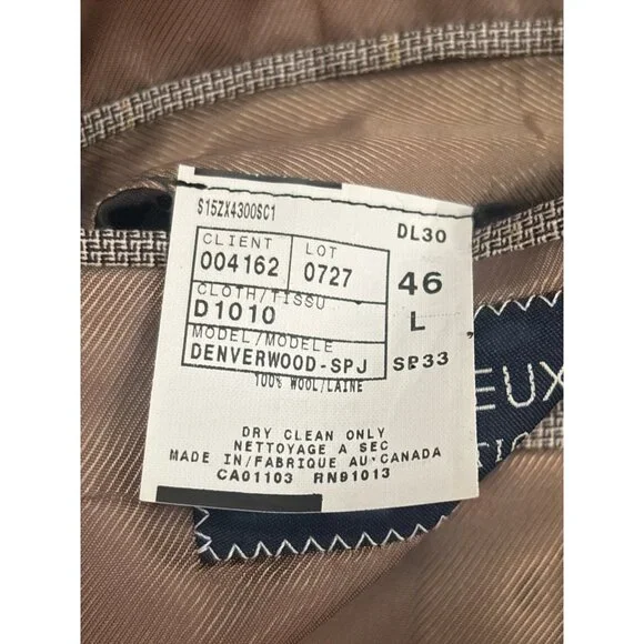 Cremieux Collection 46L Wool Blazer Loro Piana Fabric Windowpane Plaid Canada